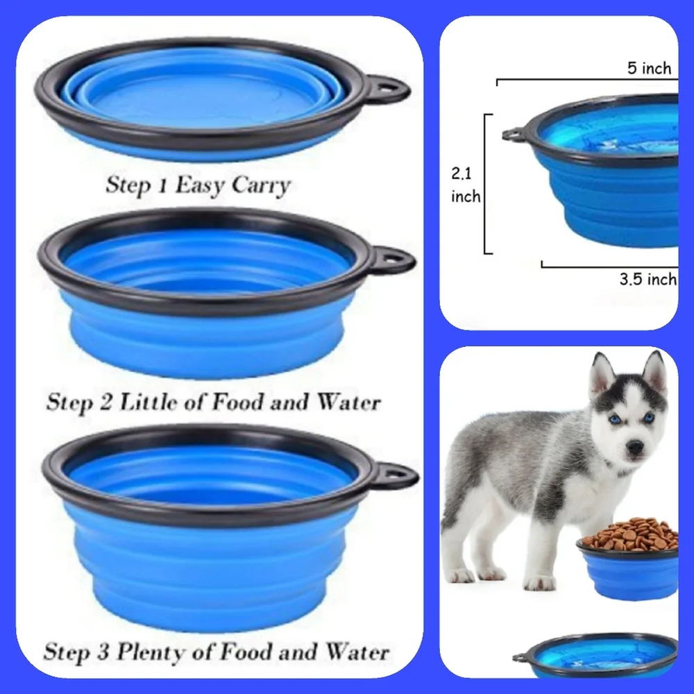 🌷3/$20🌷NWT Blue Collapsible Silicone Pet Bowl (w/Clip)
